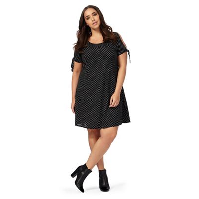 Black polka dot print plus size swing dress
